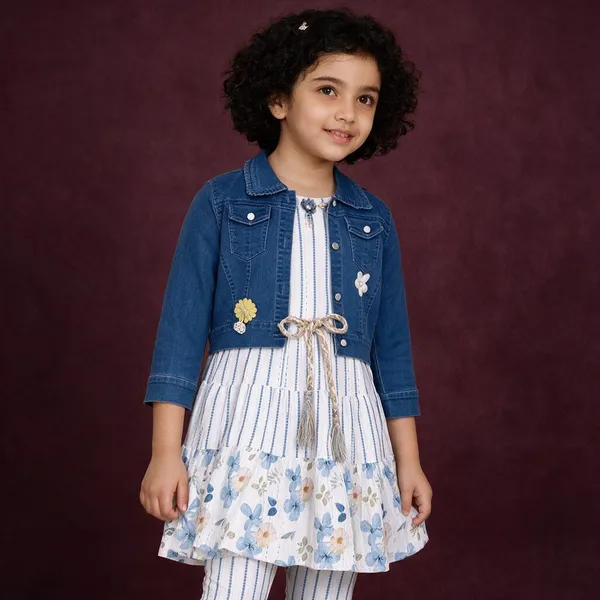 Blue_Denim_Floral_Dress_Set_For_Girls