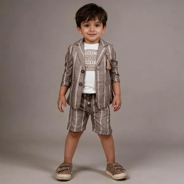 Beige_Striped_Blazer_And_Shorts_Set_For_Boys
