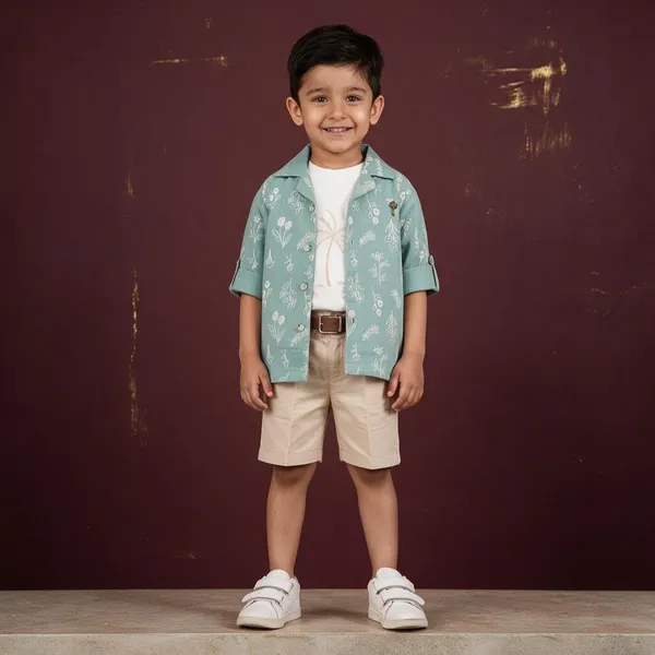 Mint_Green_Printed_Casual_Shirt_Set_For_Boys