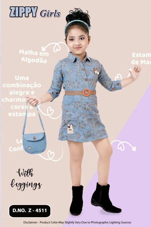 Blue_Cotton_Printed_Shirt_Dress_Set_For_Girls