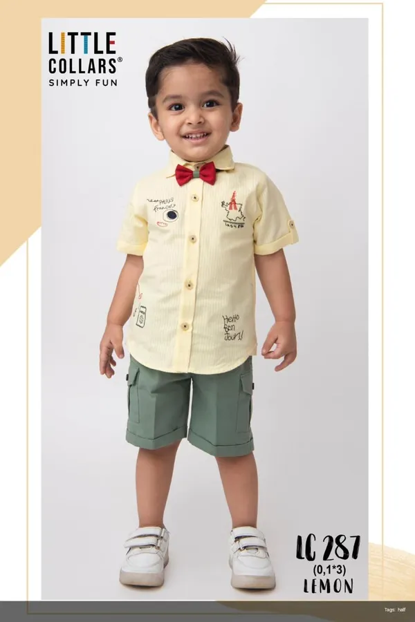 Yellow_Casual_Shirt_And_Green_Shorts_Set_For_Boys