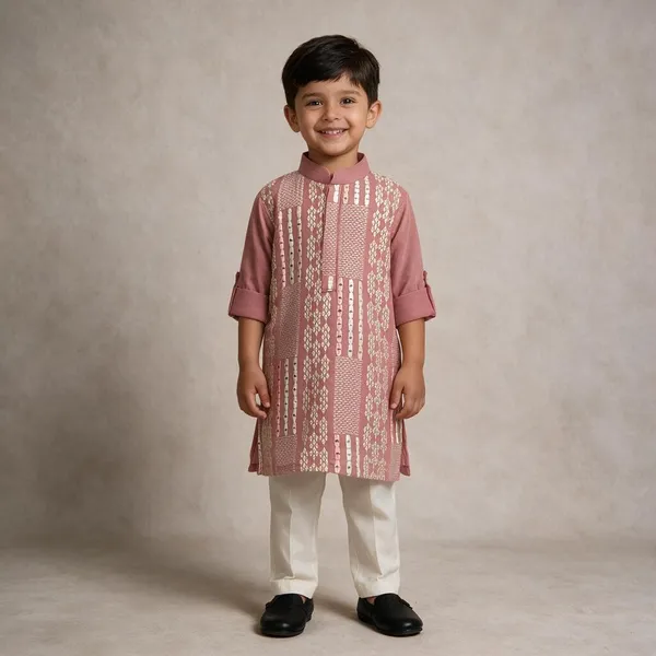 Pink_Printed_Kurta_Set_For_Boys