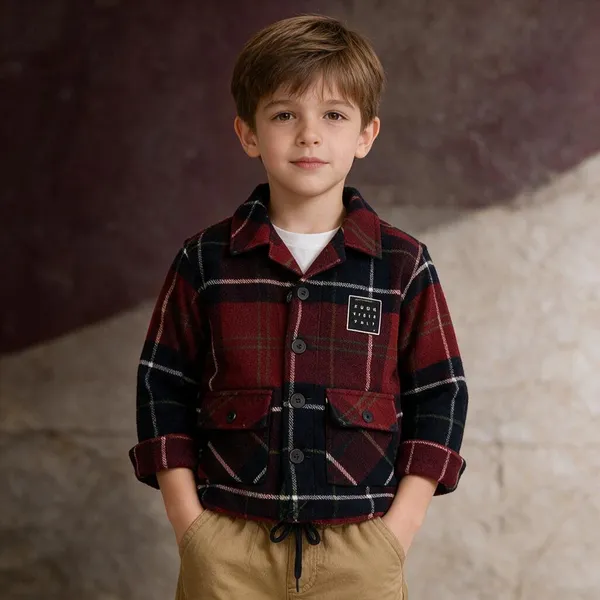 Red_Plaid_Casual_Shirt_Jacket_For_Boys
