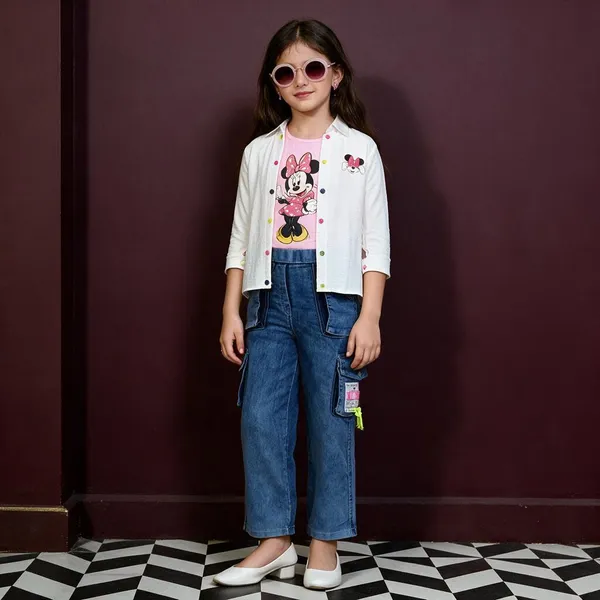 White_Casual_Graphic_Top_And_Jacket_Set_For_Girls