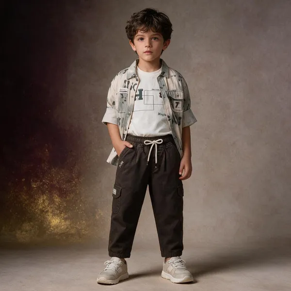 White_Printed_Shirt_Black_Trousers_Set_For_Boys