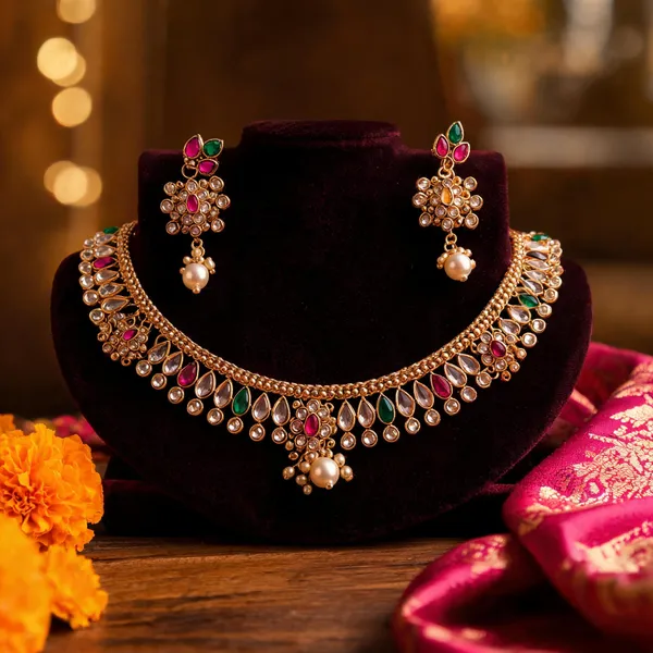 Gold_Copper_Gold-Tone_Traditional_Necklace_&_Earrings_Set_For_Women