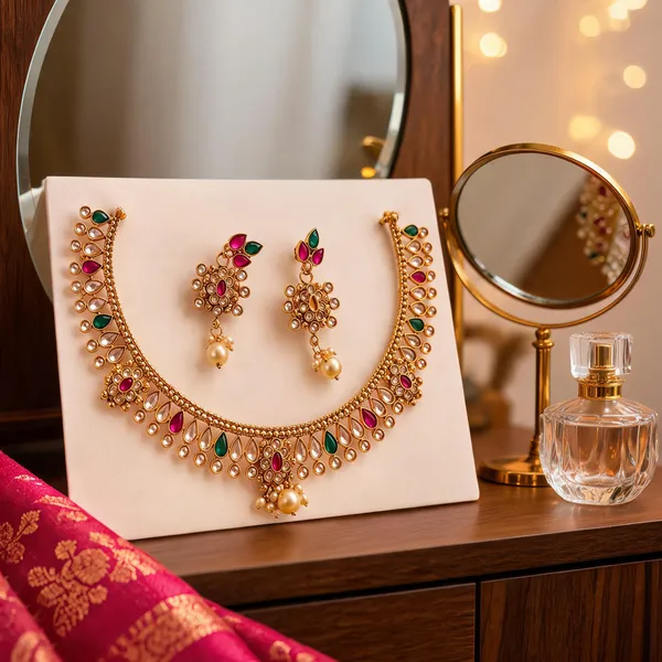 Gold_Copper_Gold-Tone_Traditional_Necklace_&_Earrings_Set_For_Women