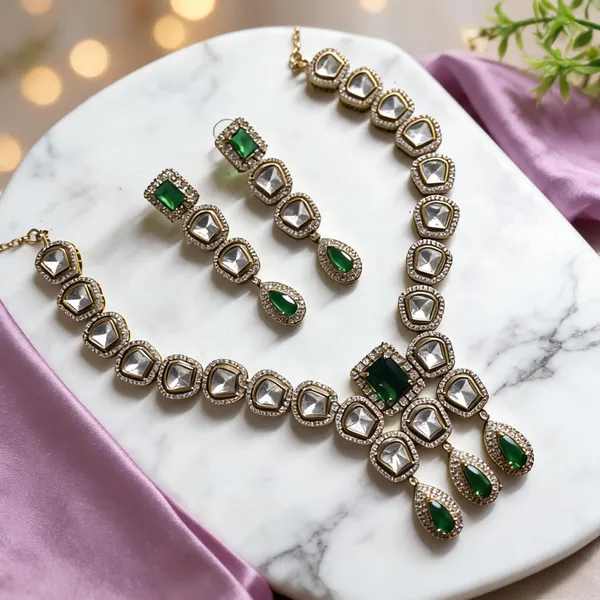 Green_Brass_Kundan_Square_Motif_Necklace_&_Earrings_Set_For_Women