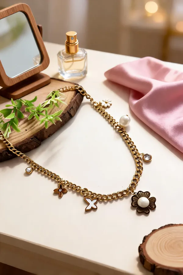 Gold_Anti-Tarnish_Floral_Charm_Necklace_For_Women