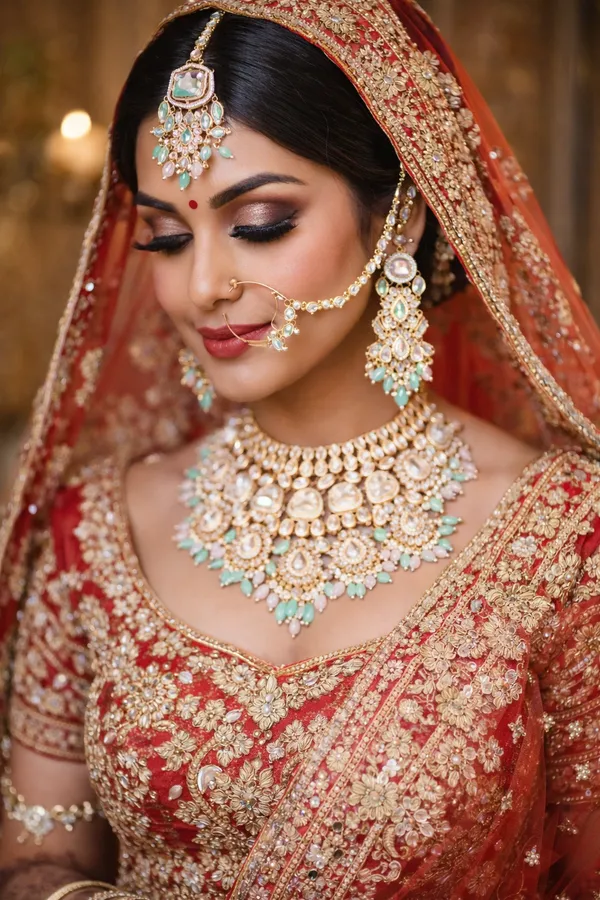 Gold_Kundan_Floral_Motif_Semi_Bridal_Jewellery_Set_For_Women