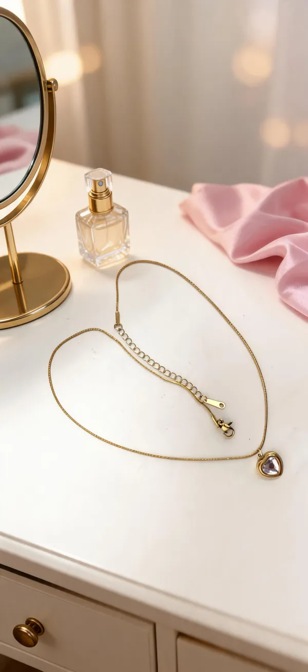 White_Brass_Gold-Tone_Heart_Pendant_Necklace_For_Women