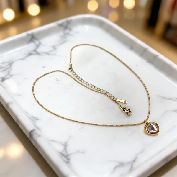 White_Brass_Gold-Tone_Heart_Pendant_Necklace_For_Women