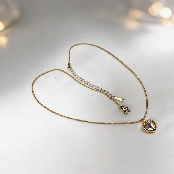 White_Brass_Gold-Tone_Heart_Pendant_Necklace_For_Women