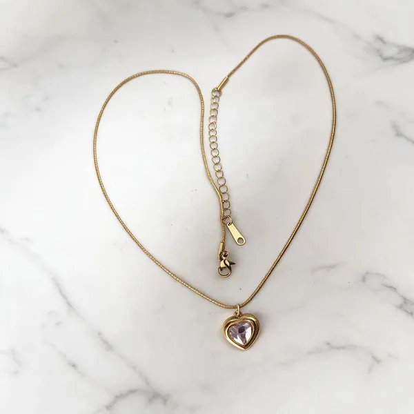 White_Brass_Gold-Tone_Heart_Pendant_Necklace_For_Women