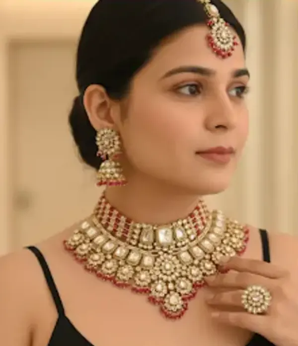 Gold_Red_Kundan_Choker_Bridal_Jewellery_Set_For_Women