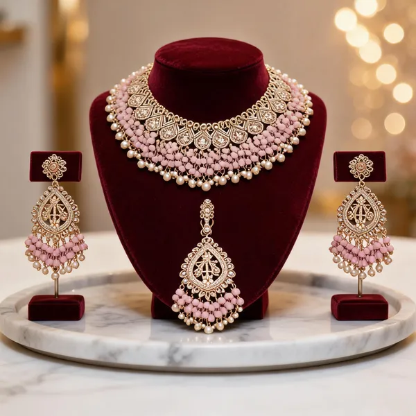 Pink_Gold_Tone_Kundan_Semi_Bridal_Necklace_Earrings_Maang_Tikka_Set_For_Women