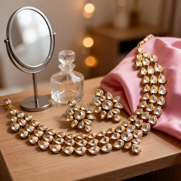White_Gold_Tone_Kundan_Teardrop_Floral_Necklace_Set_For_Women