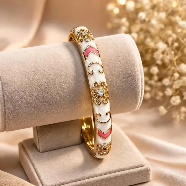 Gold_White_Brass_Enamel_Floral_Bangle_For_Women