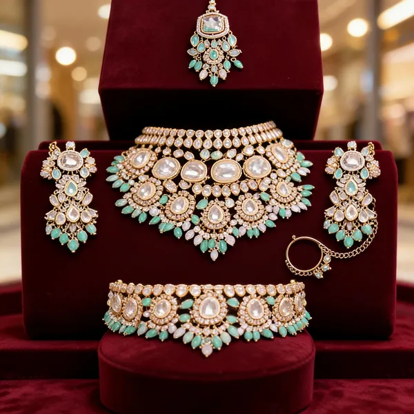 Gold_Kundan_Floral_Motif_Semi_Bridal_Jewellery_Set_For_Women