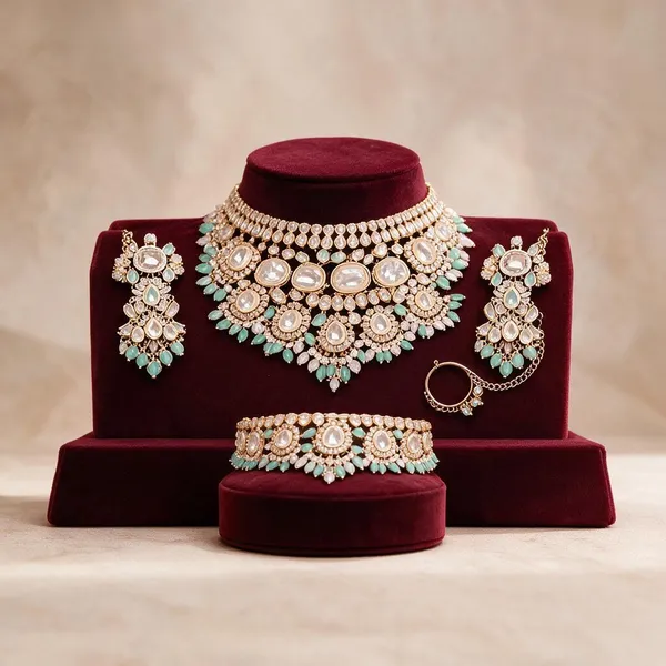 Gold_Kundan_Floral_Motif_Semi_Bridal_Jewellery_Set_For_Women