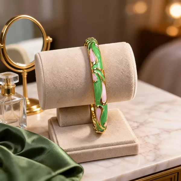 Green_Brass_Gold-Tone_Enamel_Floral_Bangle_For_Women