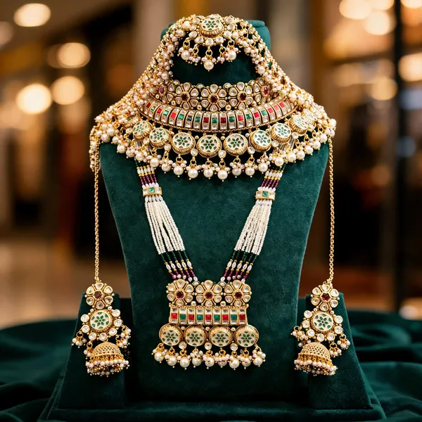 Green_Copper_Gold_Tone_Kundan_Bridal_Layered_Necklace_Set_For_Women