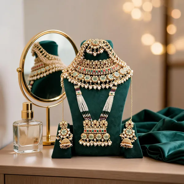 Green_Copper_Gold_Tone_Kundan_Bridal_Layered_Necklace_Set_For_Women