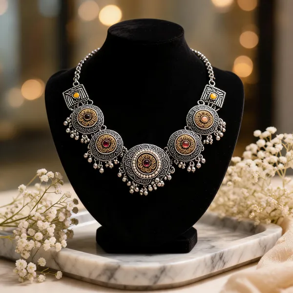 Silver_Oxidised_Metal_Floral_Statement_Necklace_Set_For_Women