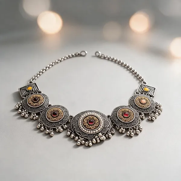 Silver_Oxidised_Metal_Floral_Statement_Necklace_Set_For_Women
