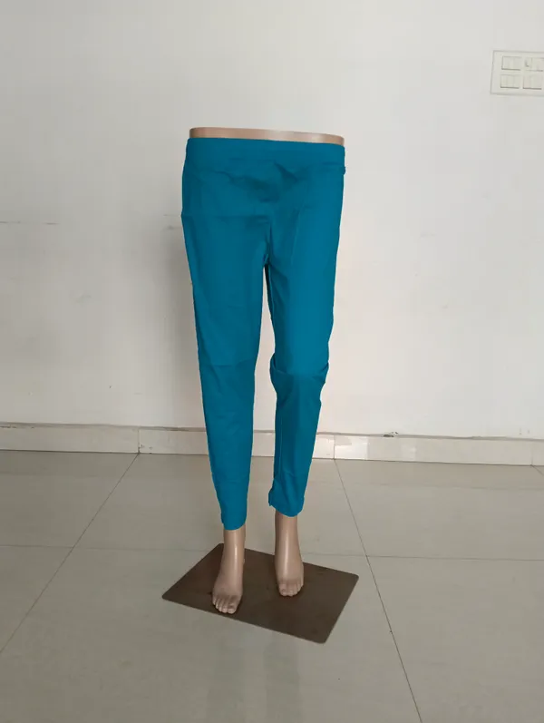 Turquoise_Cotton_Lycra_Straight_Kurti_Pant_For_Women