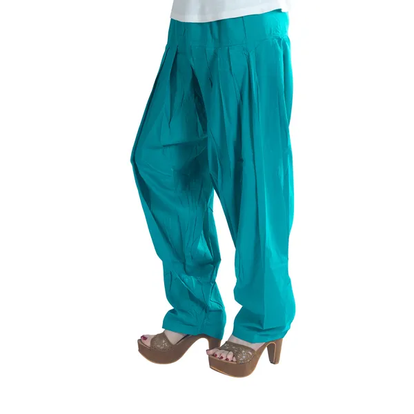 Turquoise_Cotton_Loose_Fit_Patiala_Pant_For_Women