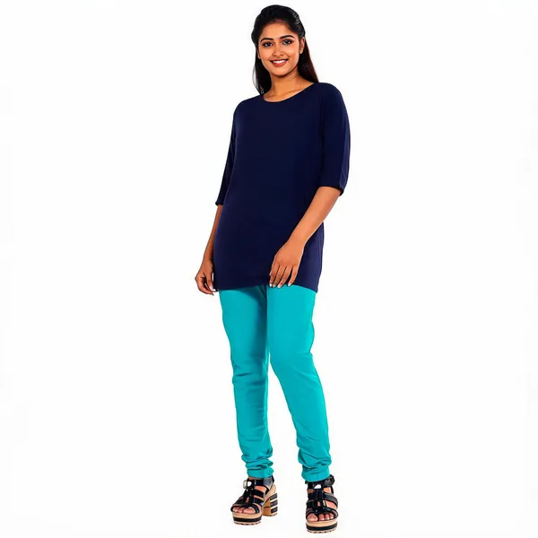 Turquoise_Cotton_Gathered_Chudidar_Pant_For_Women