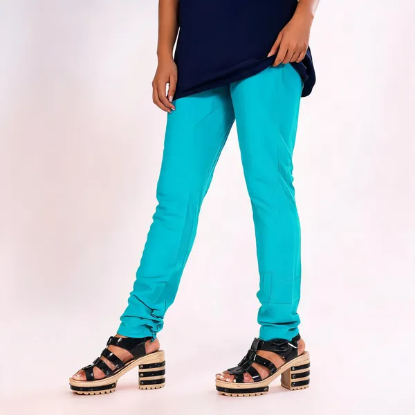Turquoise_Cotton_Gathered_Chudidar_Pant_For_Women