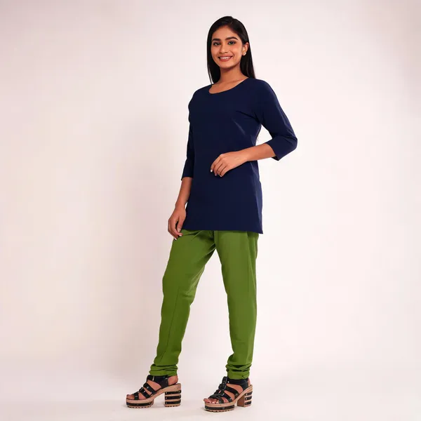 Mehendi_Green_Cotton_Gathered_Chudidar_Pant_For_Women