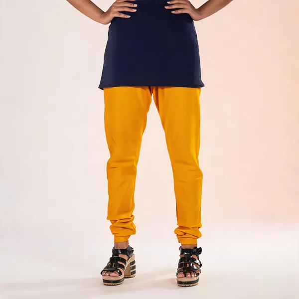 Mustard_Cotton_Gathered_Chudidar_Pant_For_Women
