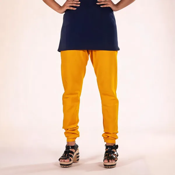 Mustard_Cotton_Gathered_Chudidar_Pant_For_Women