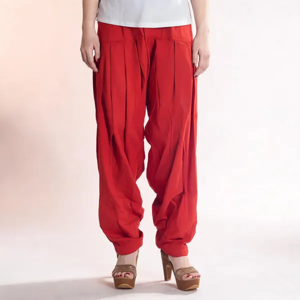 Red_Cotton_Loose_Fit_Patiala_Pant_For_Women