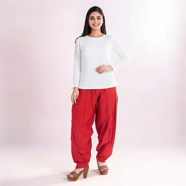 Red_Cotton_Loose_Fit_Patiala_Pant_For_Women