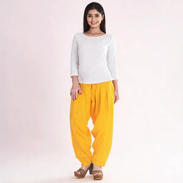 Golden_Yellow_Cotton_Loose_Fit_Patiala_Pant_For_Women