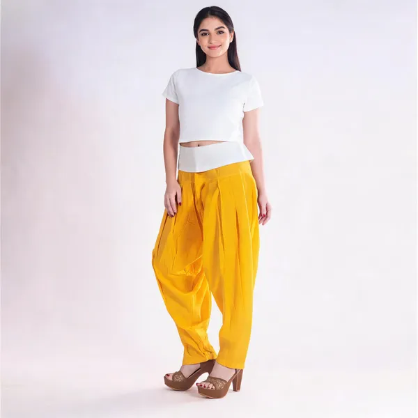 Golden_Yellow_Cotton_Loose_Fit_Patiala_Pant_For_Women