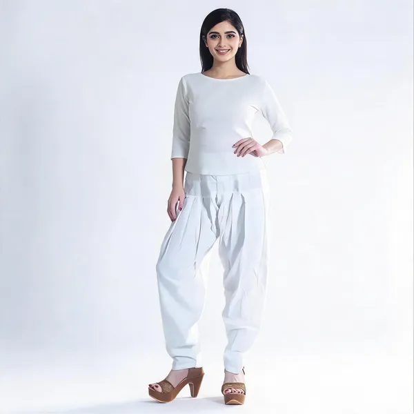 White_Cotton_Loose_Fit_Patiala_Pant_For_Women