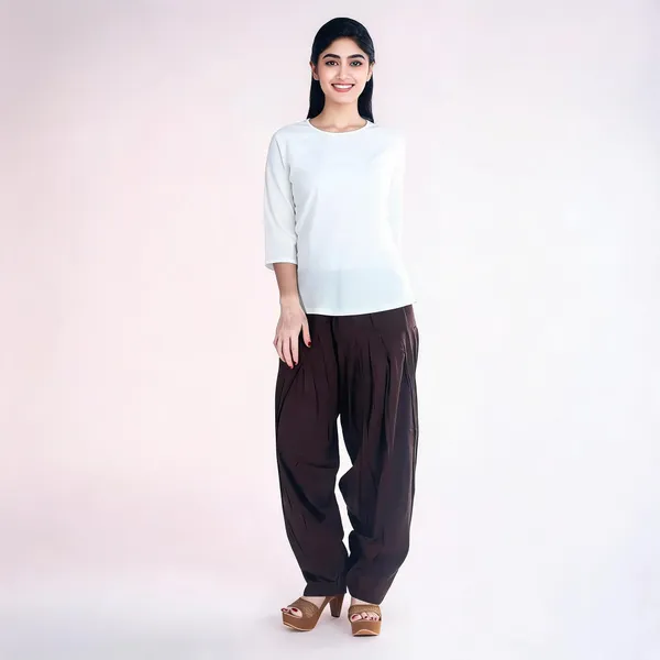 Brown_Cotton_Loose_Fit_Patiala_Pant_For_Women