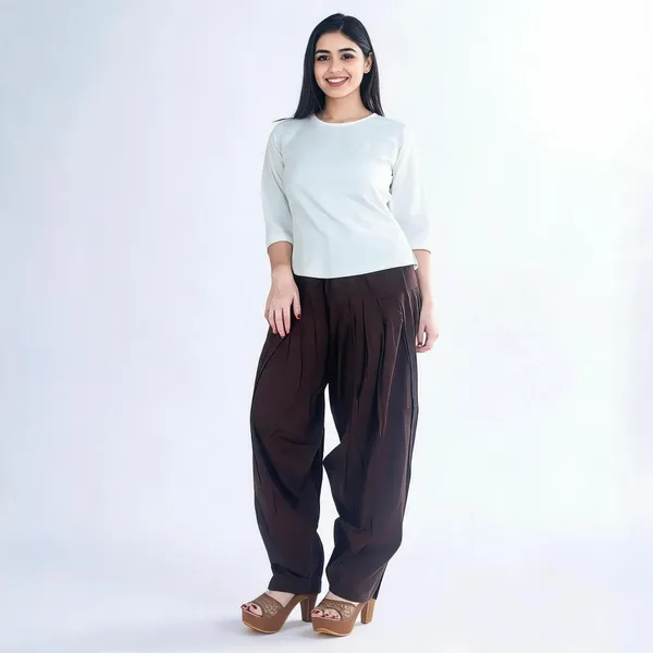 Brown_Cotton_Loose_Fit_Patiala_Pant_For_Women