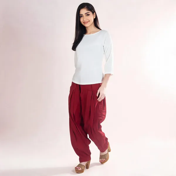Maroon_Cotton_Loose_Fit_Patiala_Pant_For_Women