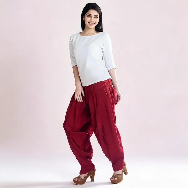 Maroon_Cotton_Loose_Fit_Patiala_Pant_For_Women