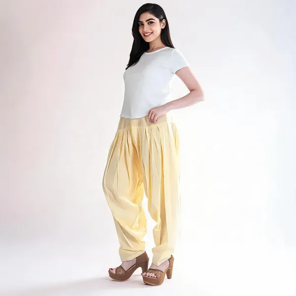 Cream_Cotton_Loose_Fit_Patiala_Pant_For_Women