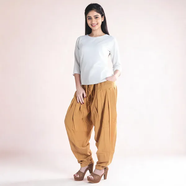 Beige_Cotton_Loose_Fit_Patiala_Pant_For_Women