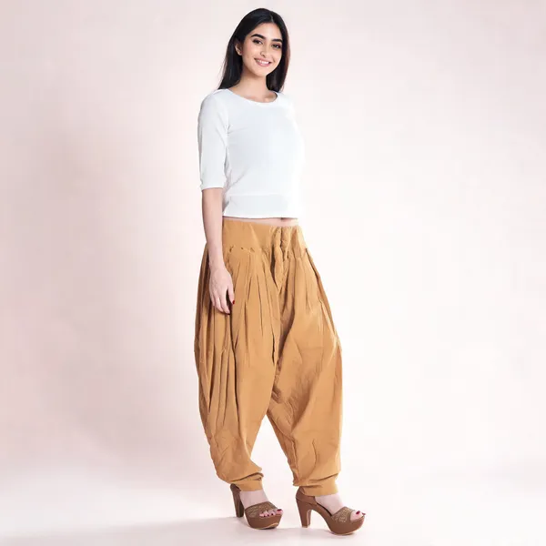 Beige_Cotton_Loose_Fit_Patiala_Pant_For_Women