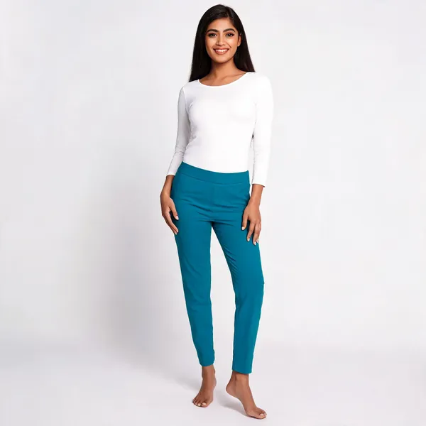 Turquoise_Cotton_Lycra_Straight_Kurti_Pant_For_Women