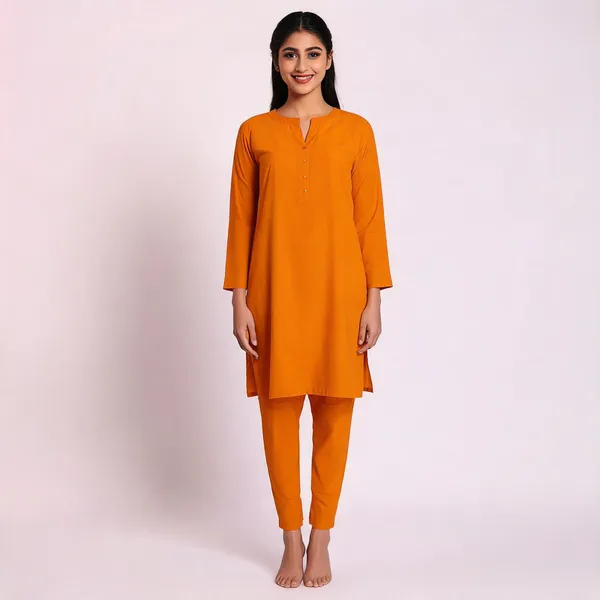 Mustard_Cotton_Lycra_Straight_Kurti_Pant_For_Women
